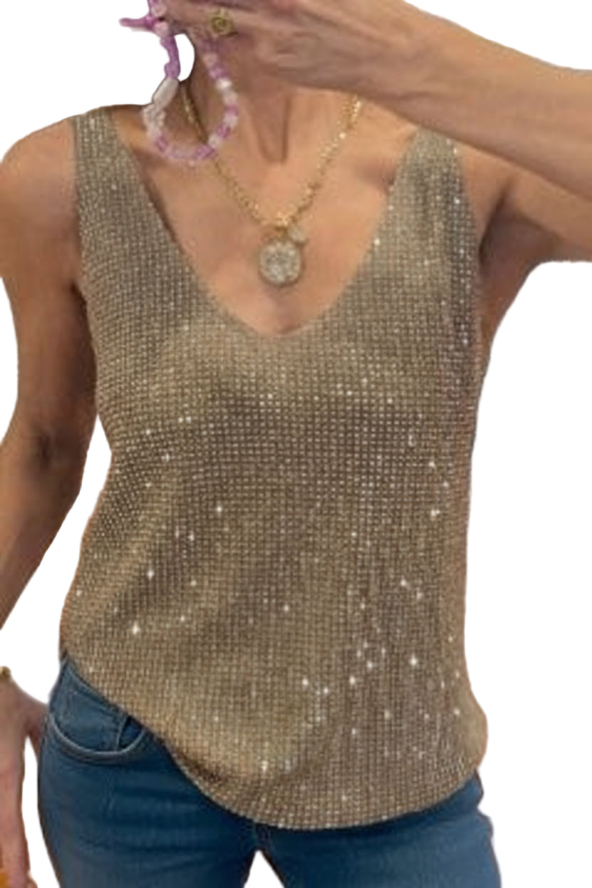 VALERIE SHIMMER TOP- Khaki & Black