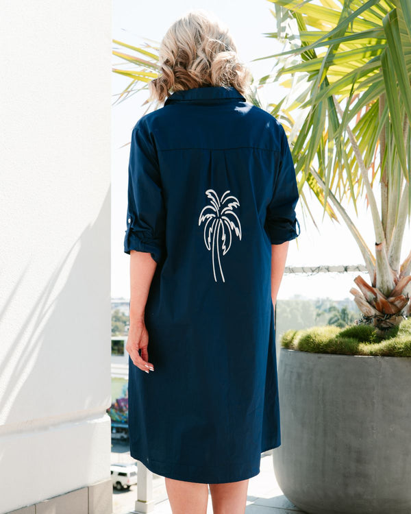 PALM SPRING SHIRT DRESS- Navy & Pink