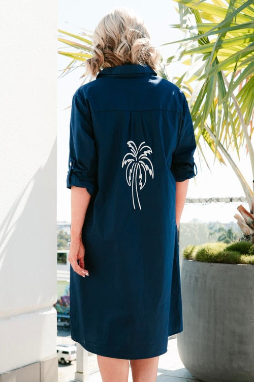 PALM SPRING SHIRT DRESS- Navy & Pink