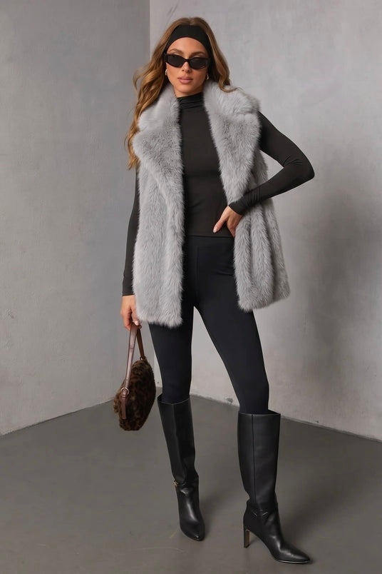 LAYLA FAUX FUR VEST- Grey & Beige