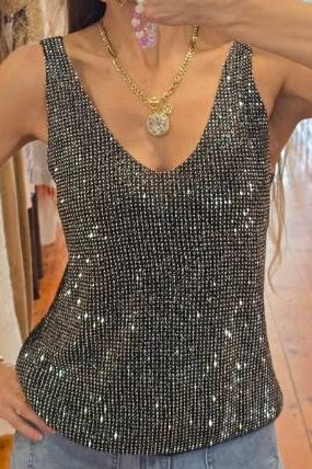 VALERIE SHIMMER TOP- Khaki & Black