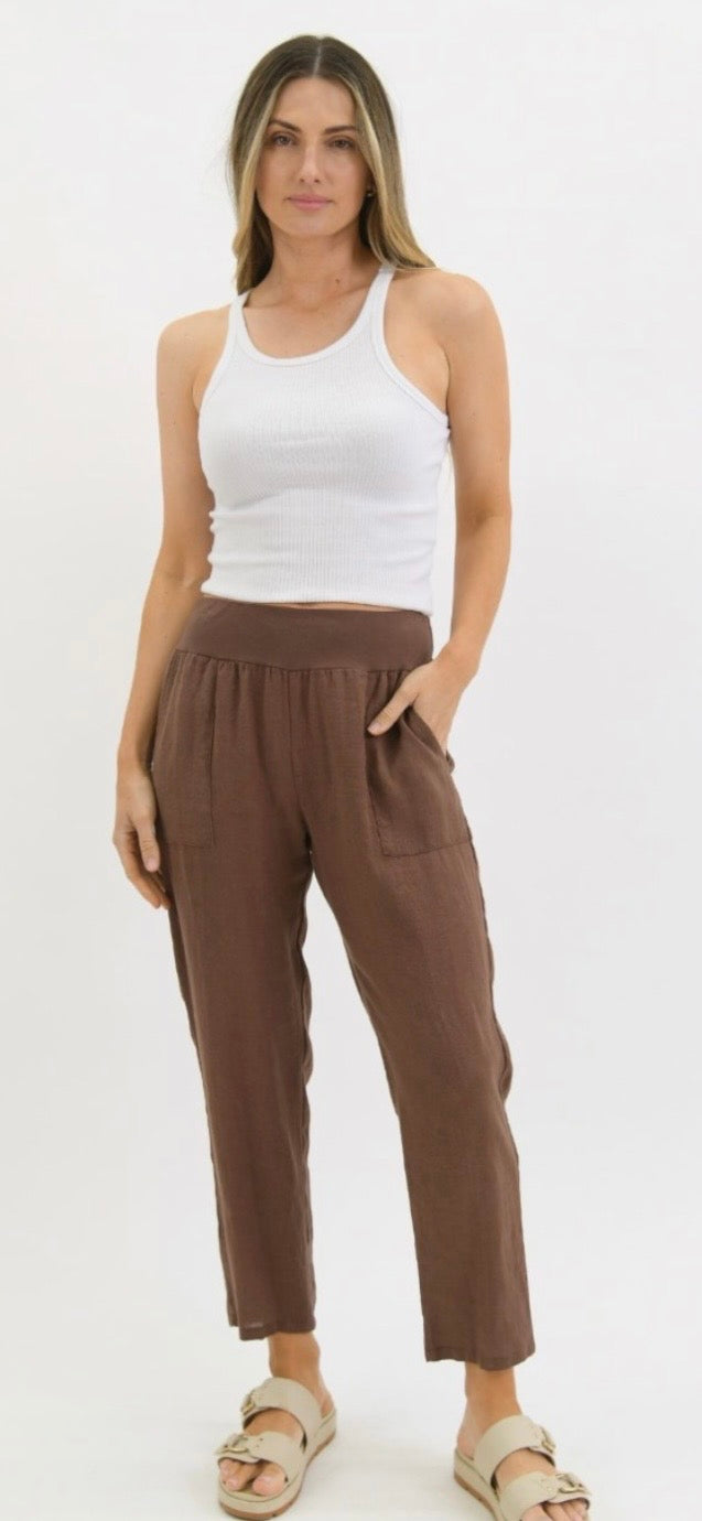TANIA LINEN PANT- White & Chocolate