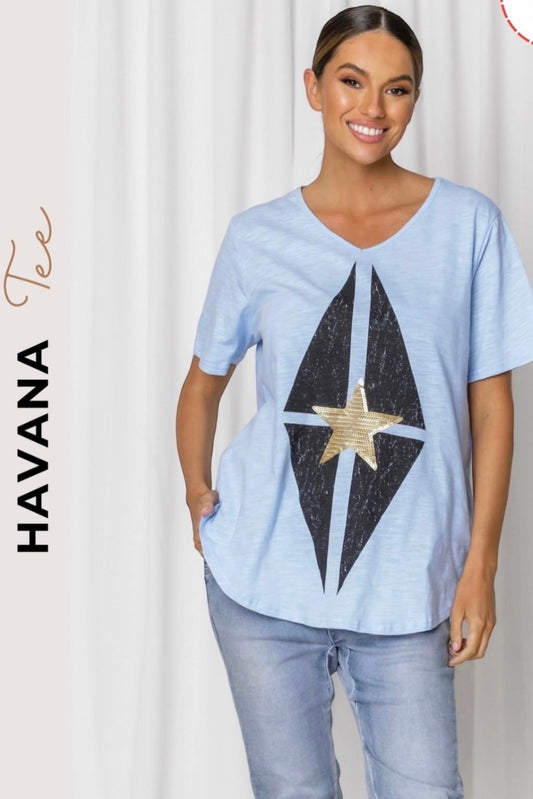 HAVANA STAR TEE- Blue, White & Citrus