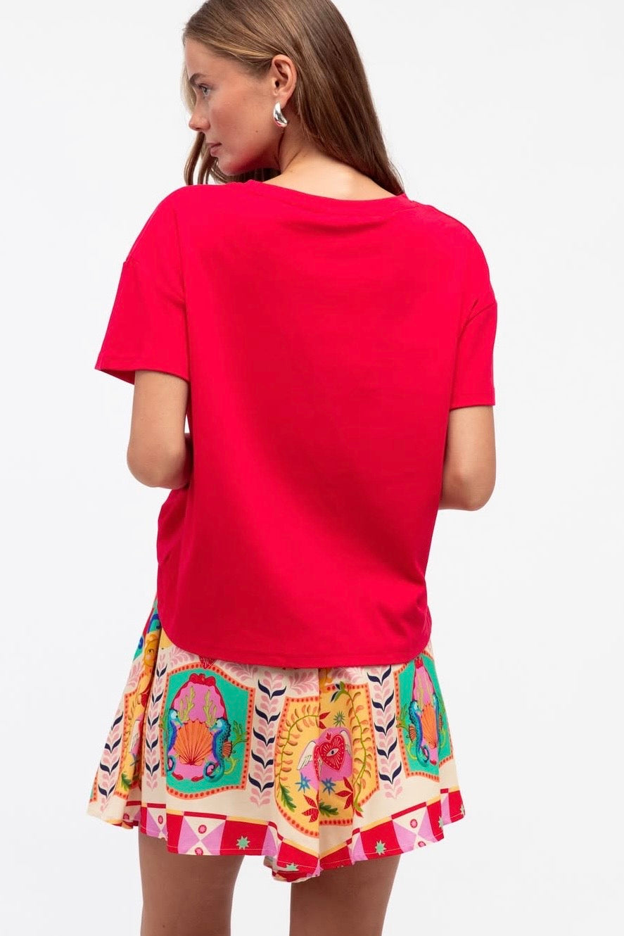 GLORIA TUCK TEE -Cherry