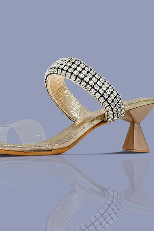 RUNWAY EVENING STRAP HEEL- Black & Gold