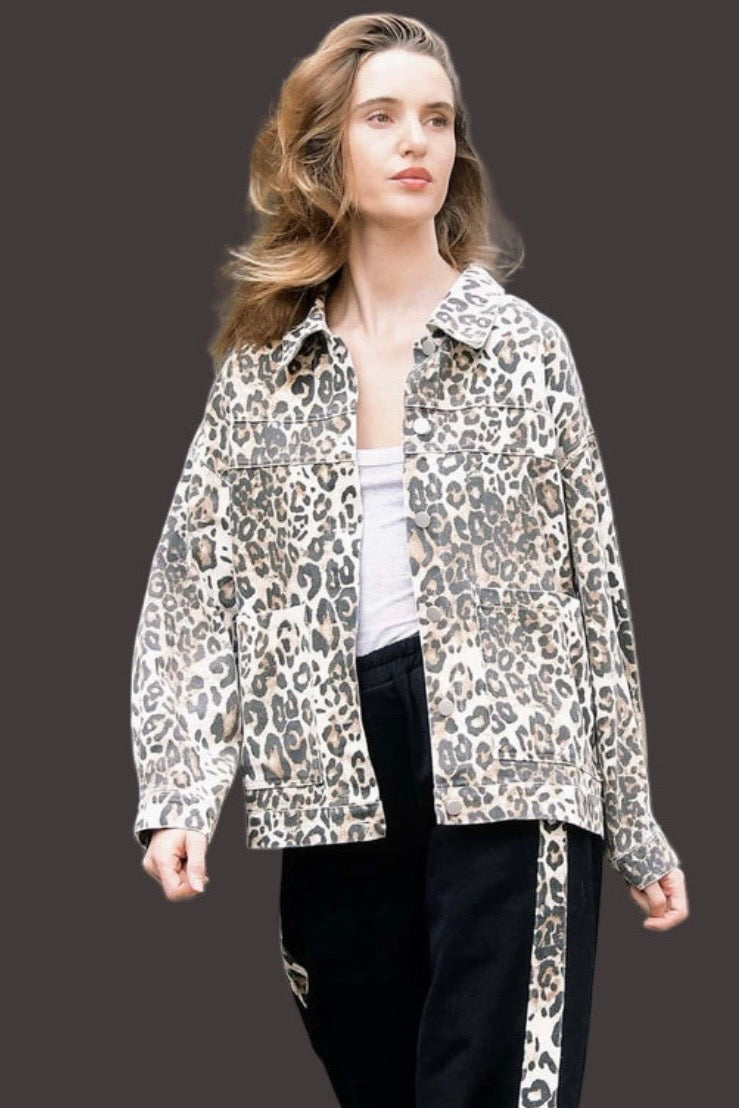 leopard denim jacket relaxed fit