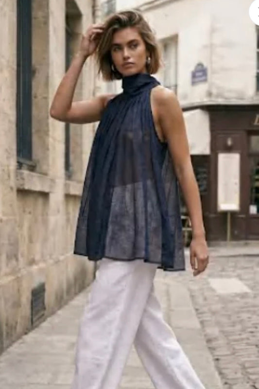 CHANEL LUX HALTER TOP- White & Navy