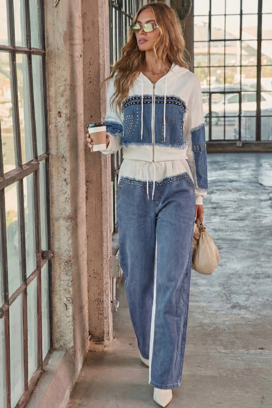 Denim detail track suit with beads