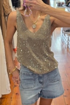 VALERIE SHIMMER TOP- Khaki & Black