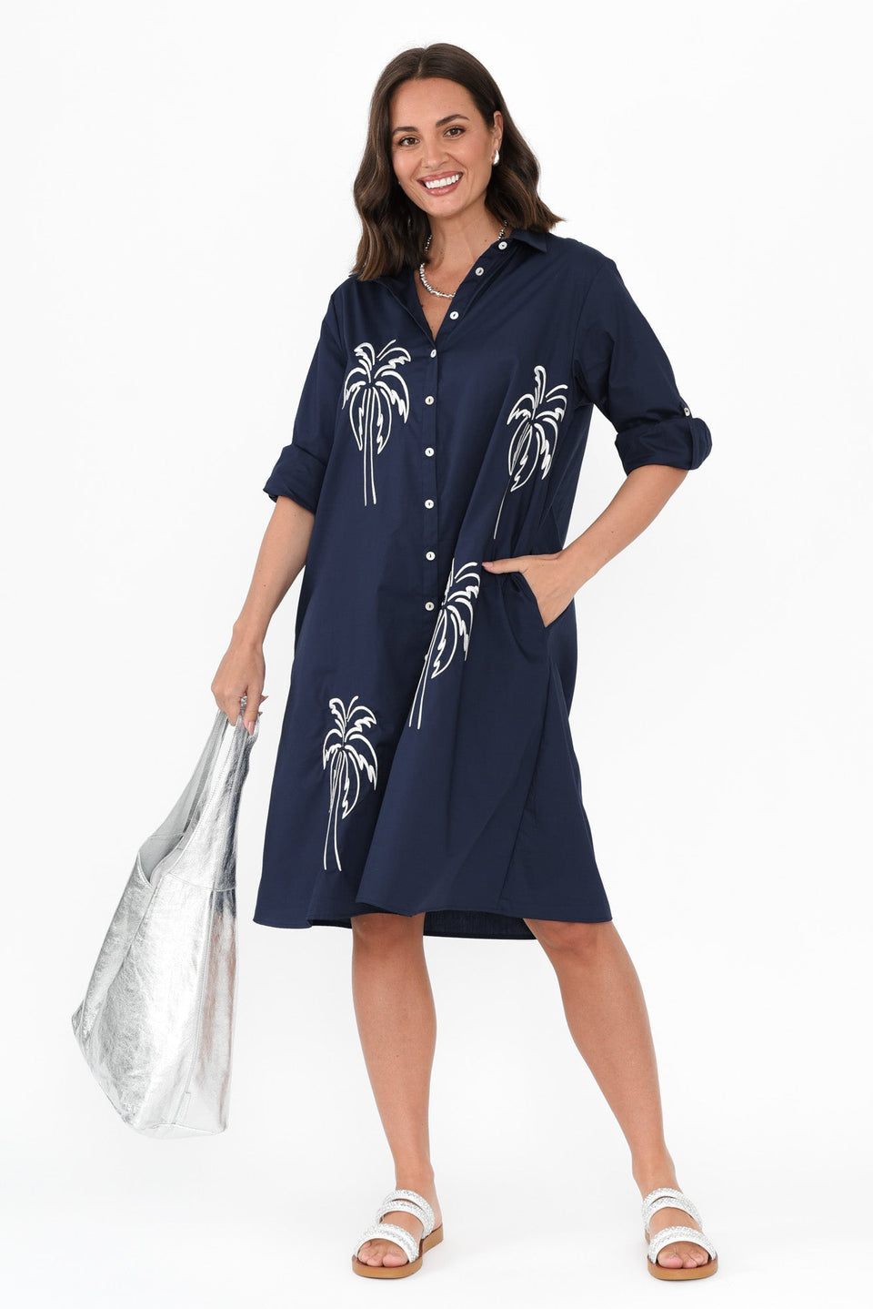 PALM SPRING SHIRT DRESS- Navy & Pink