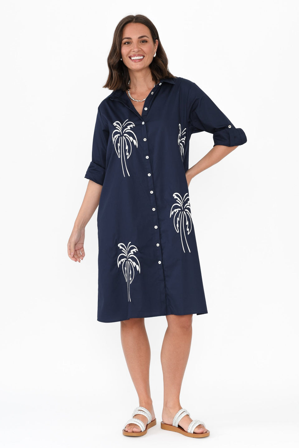 PALM SPRING SHIRT DRESS- Navy & Pink