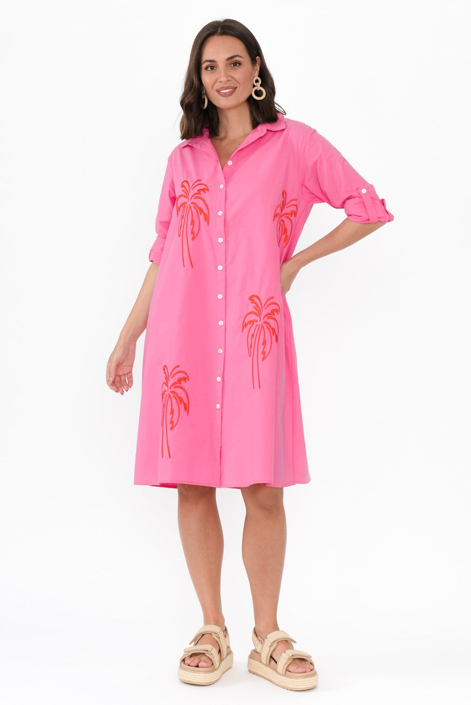 PALM SPRING SHIRT DRESS- Navy & Pink