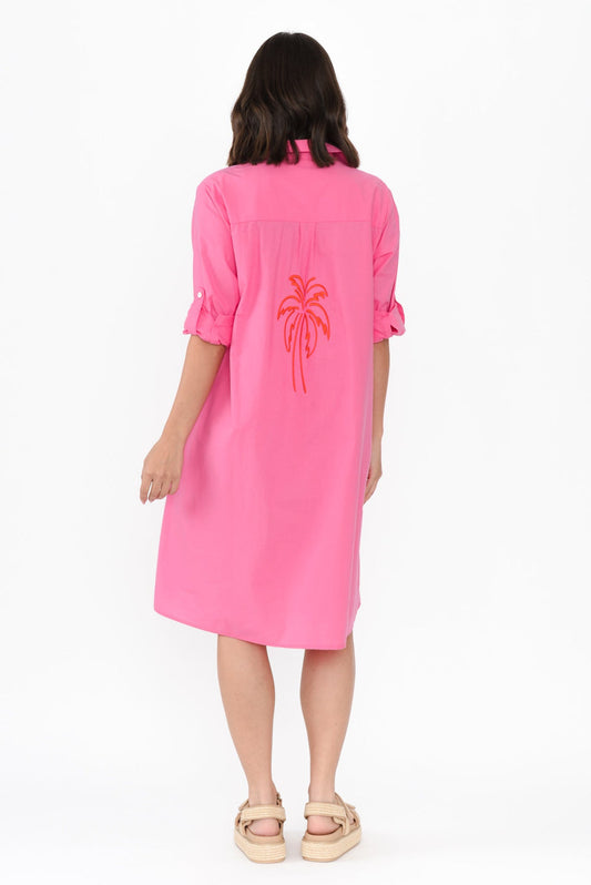 PALM SPRING SHIRT DRESS- Navy & Pink
