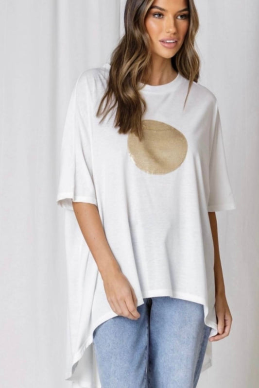 XAVIER SEQUIN TEE - White & Beige