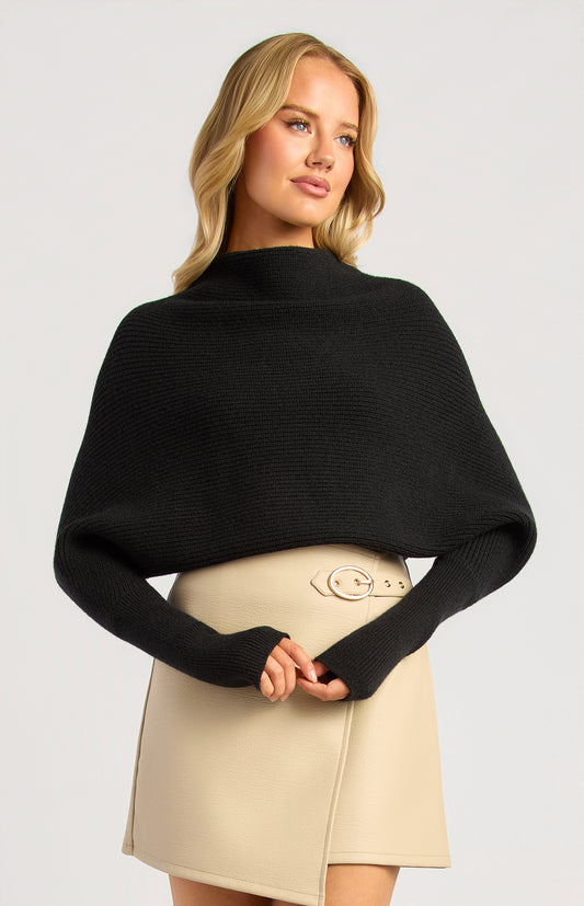 SASHA BATWING KNIT -Black & Oatmeal