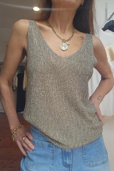 VALERIE SHIMMER TOP- Khaki & Black