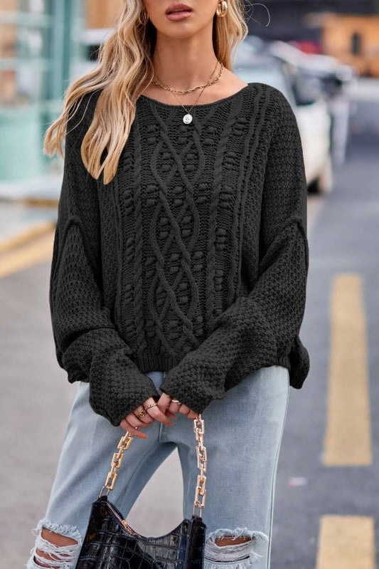 SASHA CABLE KNIT-Mauve, Beige & Black