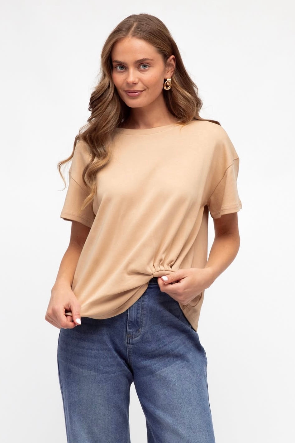 GLORIA TUCK TEE- White, Beige & Black