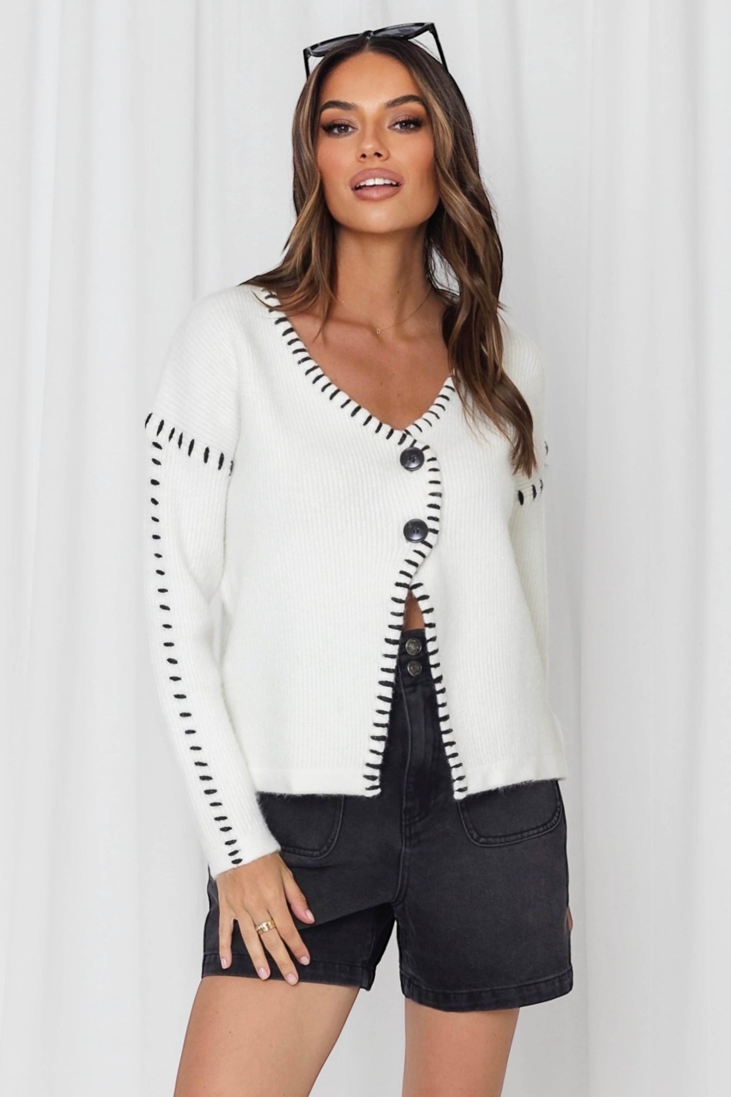 wide contrast stitch cardi
