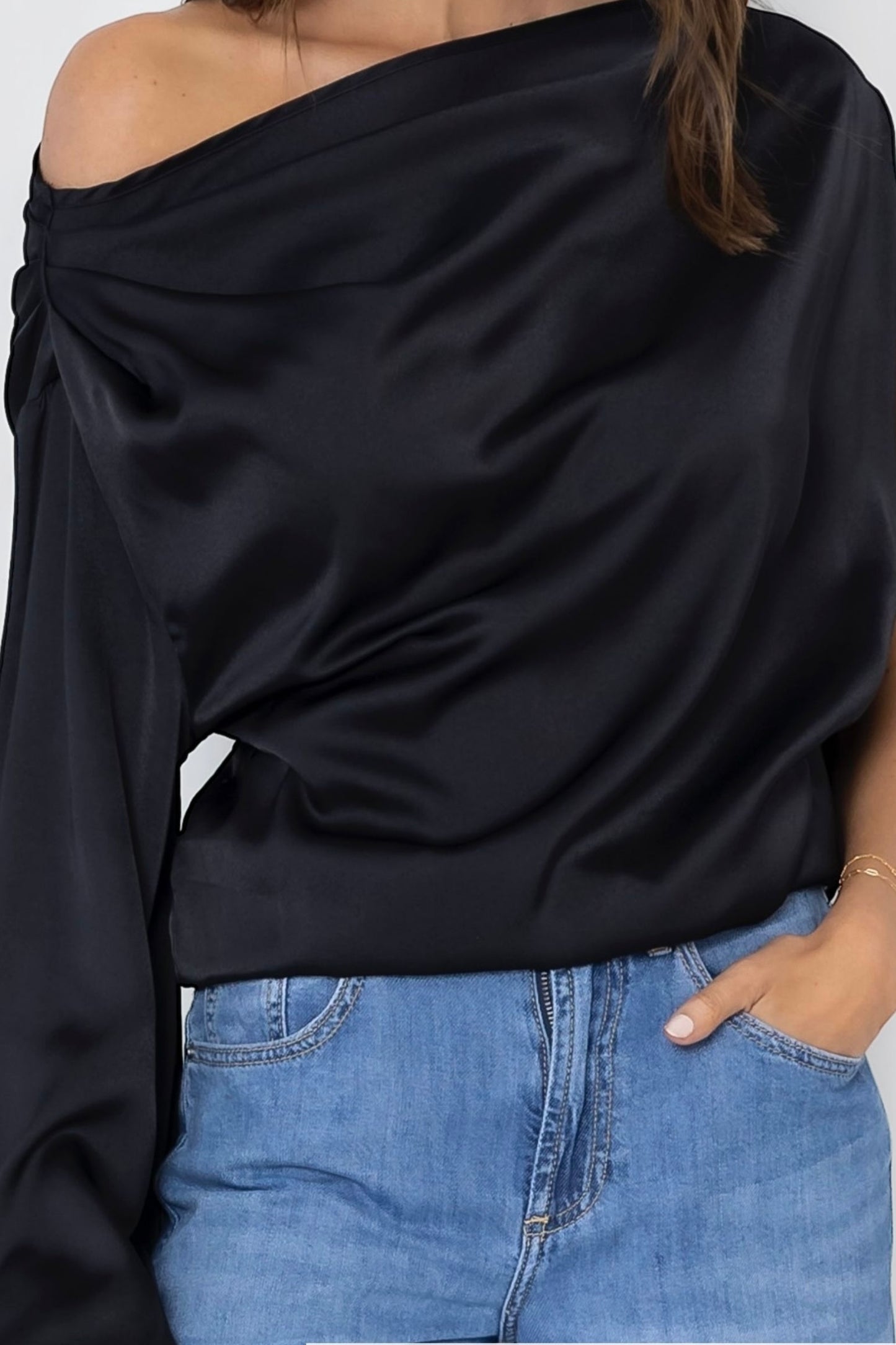 CIARA SATIN BLOUSE - Champangne & Black Pre order