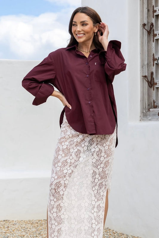 peach parla wine vos long sleeve cotton shirt