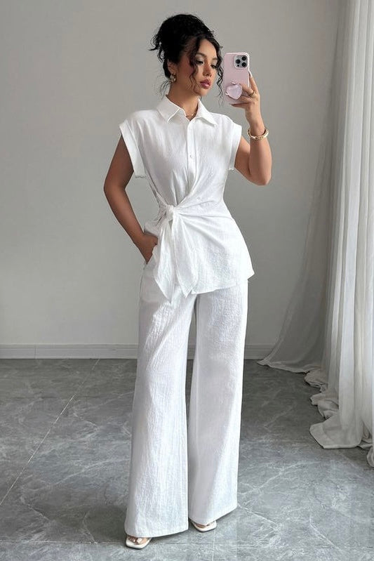 white cotton pant set