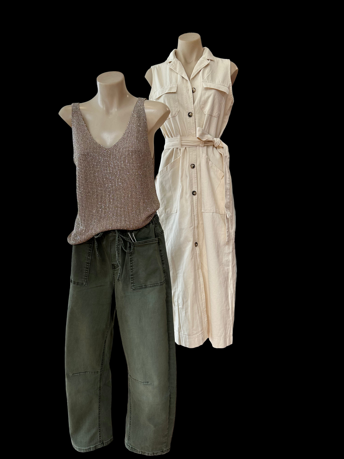 VALERIE SHIMMER TOP-Caramel, Khaki & Black