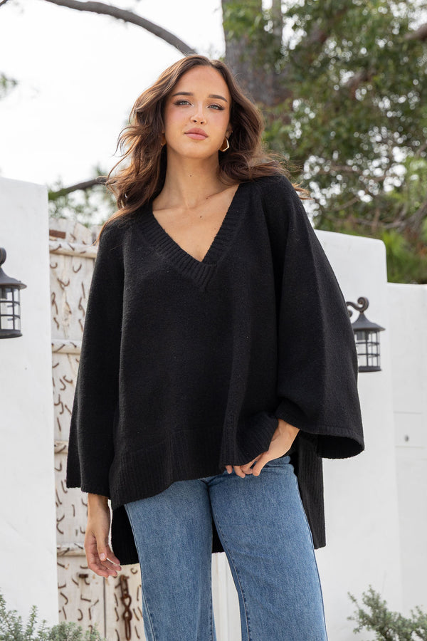 jatea the label high low v neck knit