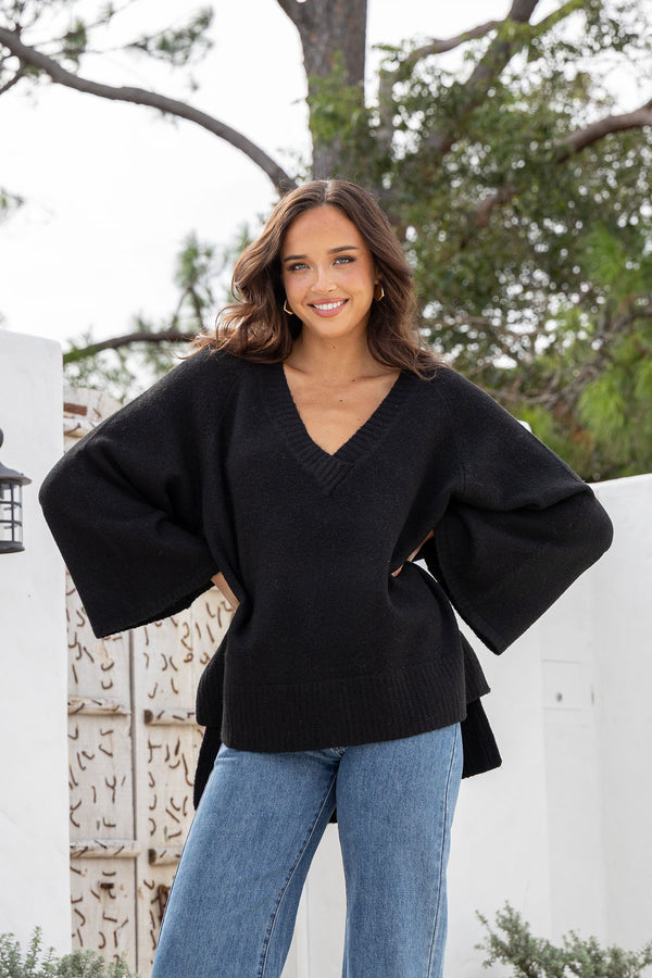 jatea the label high low v neck knit