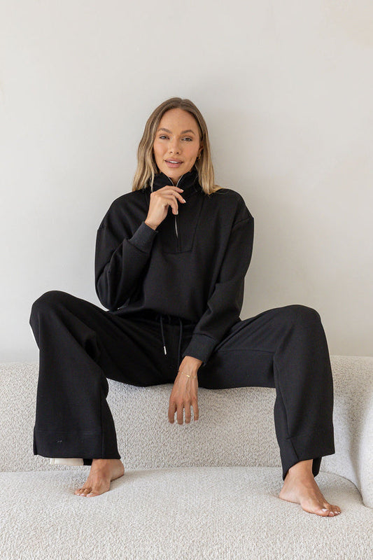 OFF DUTY ZIP SWEATER - Black & Coco