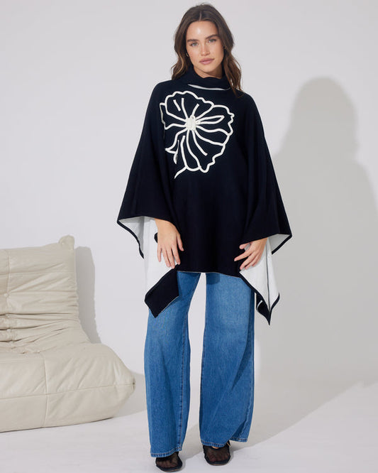 FIORE PONCHO- Black & Beige