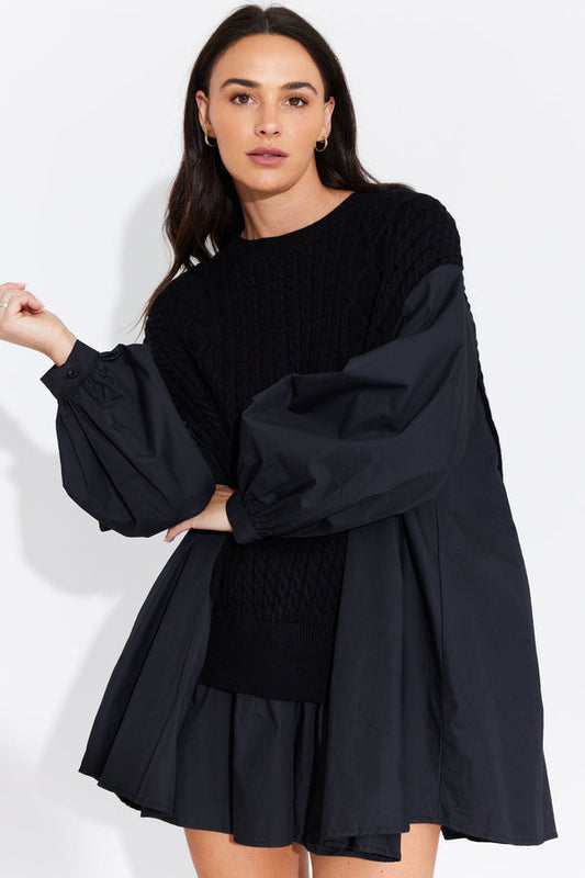 RUBI SHIRT TRIMMED KNIT- Black & Chocolate