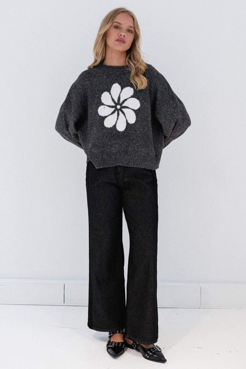 CHARCOAL DROP SHOULDER KNIT JUMPER