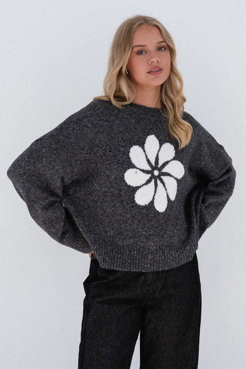 CHARCOAL DROP SHOULDER KNIT JUMPER