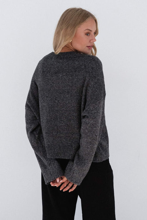 CHARCOAL DROP SHOULDER KNIT JUMPER