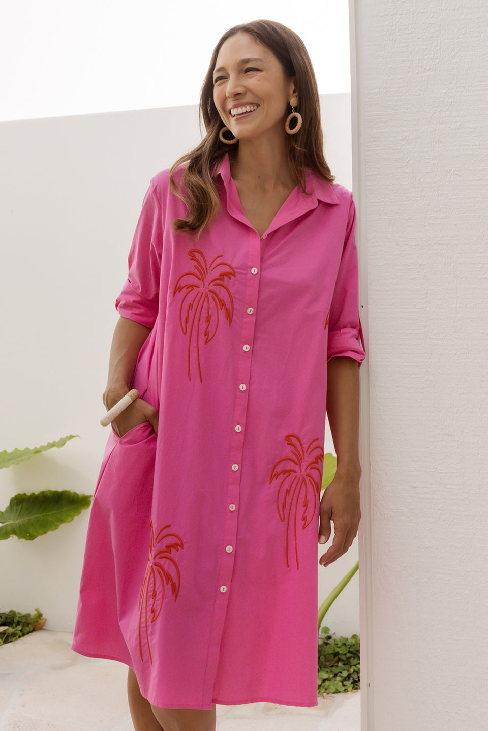 PALM SPRING SHIRT DRESS- Navy & Pink