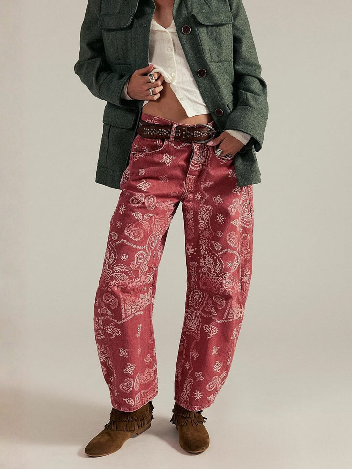 PAISLEY BARREL JEANS- Brown & Watermelon