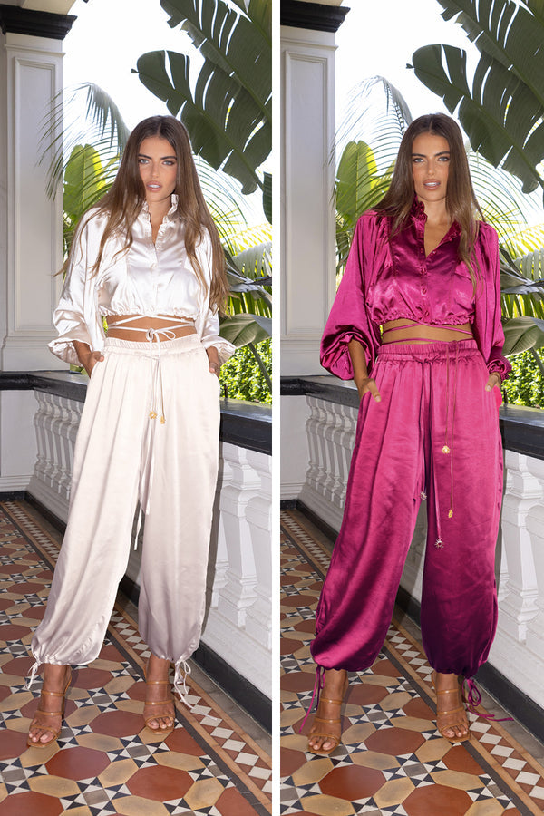 TENCEL PANT- Champagne & Mulberry