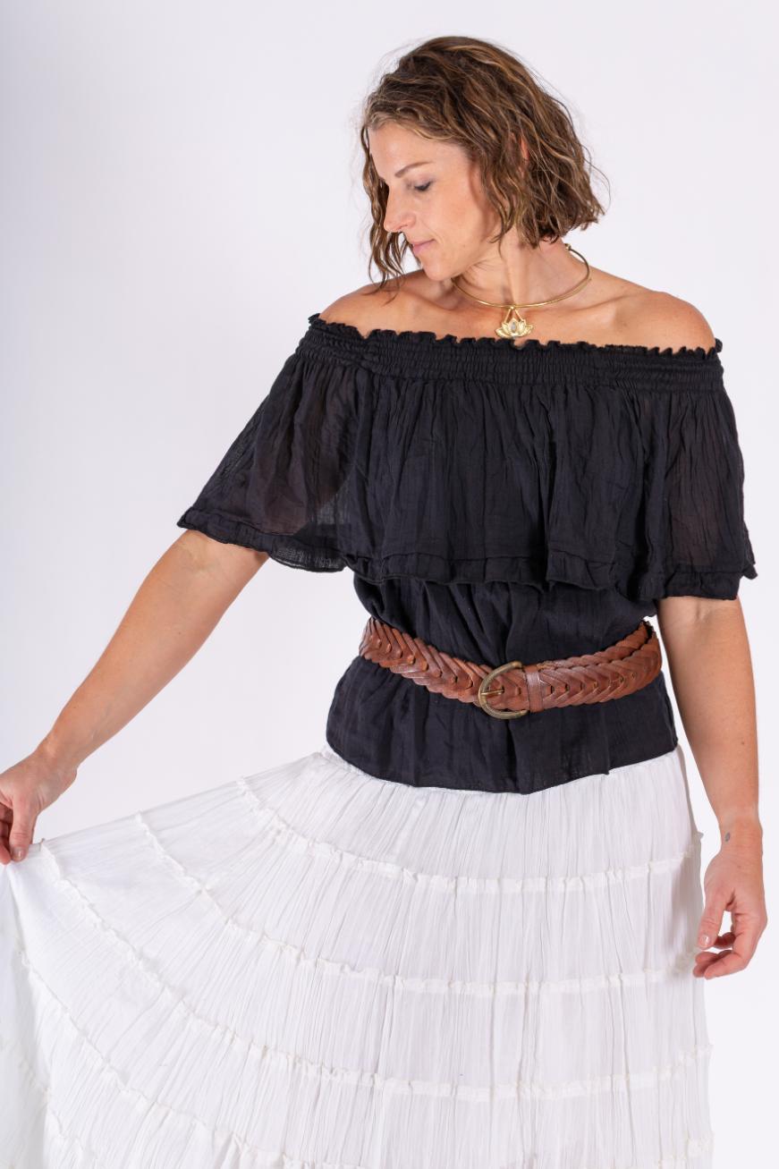 OMBARK OFF SHOULDER TOP- Black & White