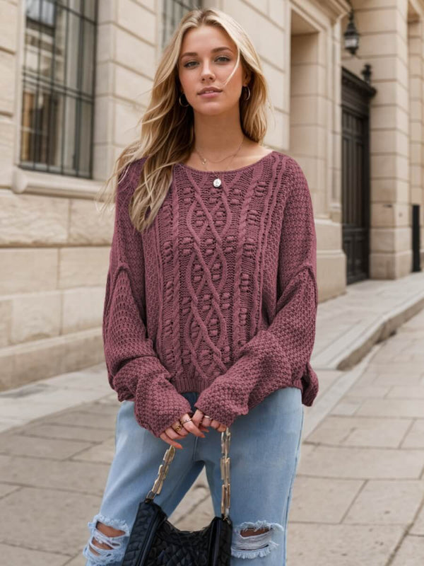SASHA CABLE KNIT-Mauve, Beige & Black