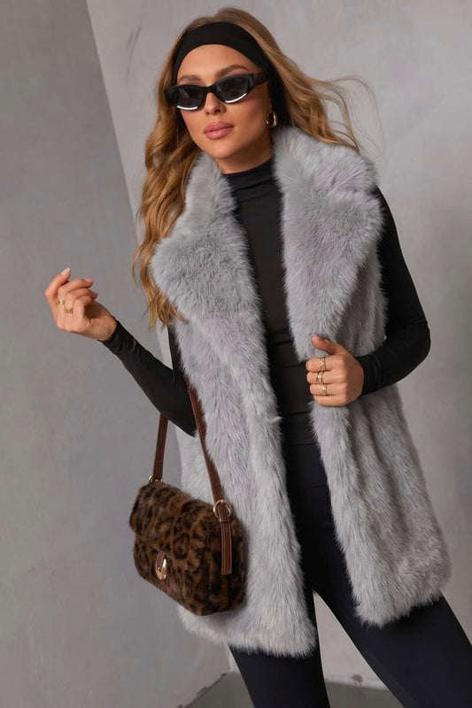 LAYLA FAUX FUR VEST- Grey & Beige