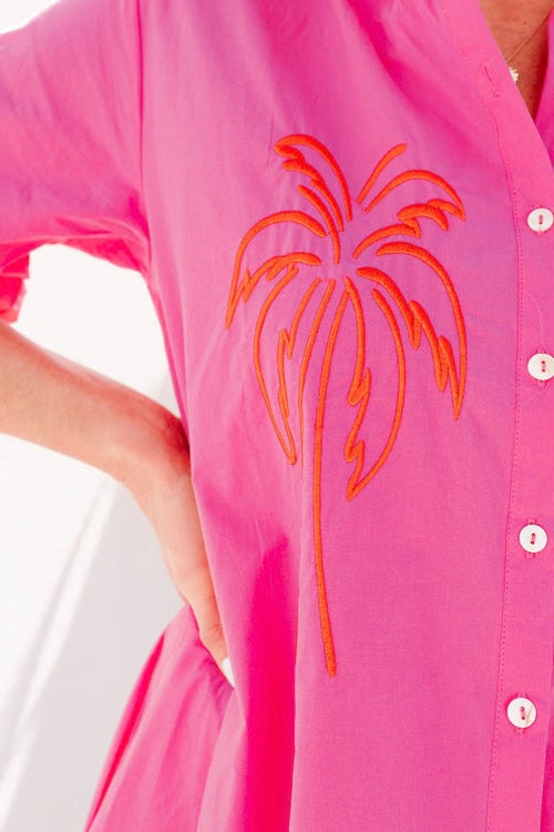 PALM SPRING SHIRT DRESS- Navy & Pink