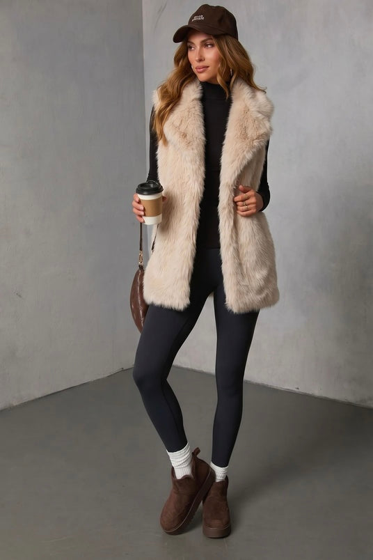 LAYLA FAUX FUR VEST- Grey & Beige