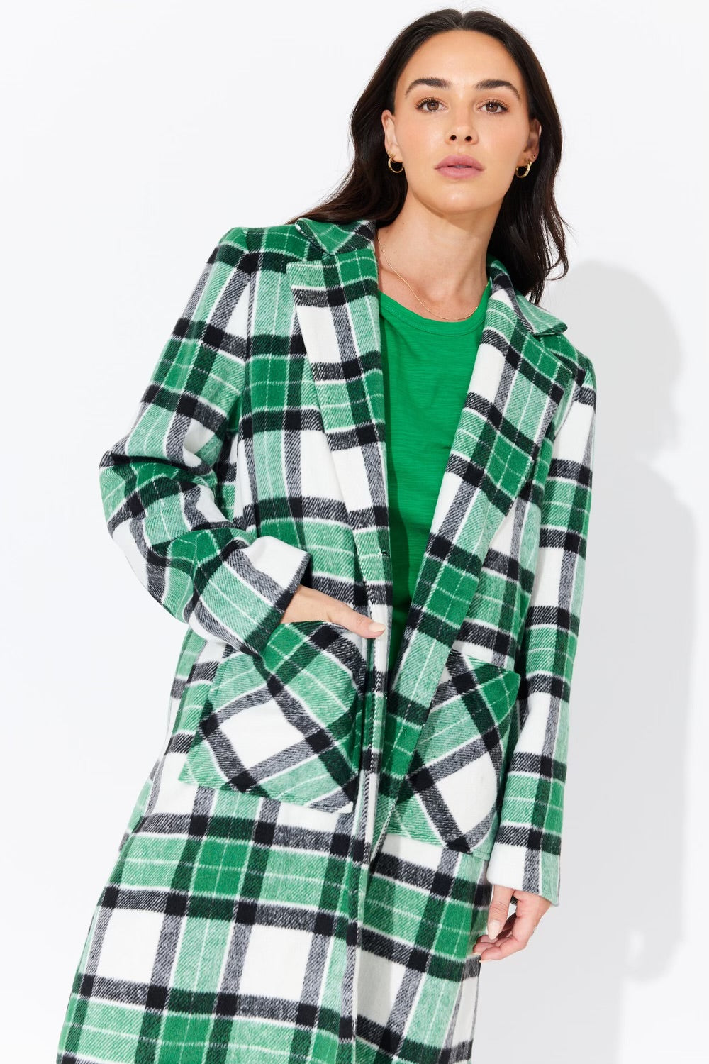 green checked fully lined coat