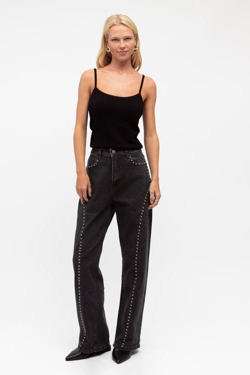 TEXAS STUDDED JEANS - Charcoal & Indigo