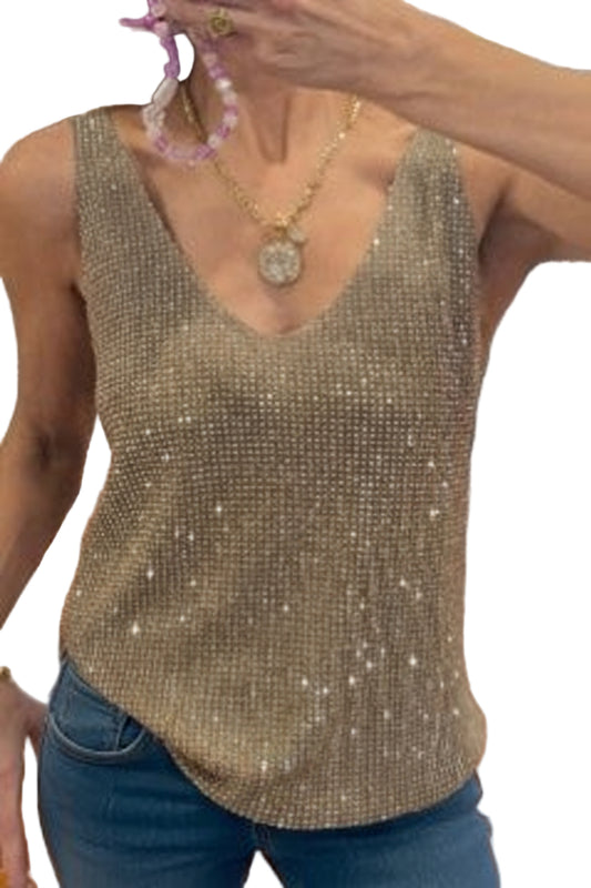 VALERIE SHIMMER TOP- Khaki & Black