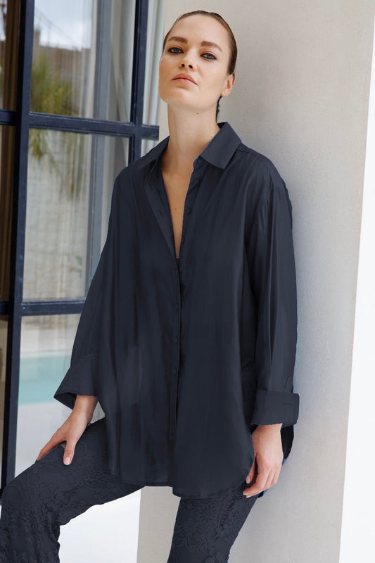 sheer black side split long sleeve shirt peach and parla