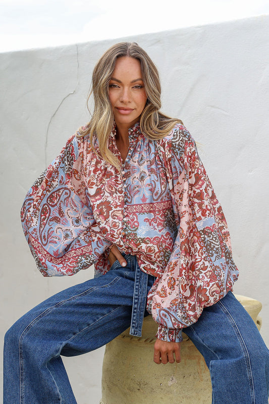 dreams printed balloon sleeve blouse by jatea the label