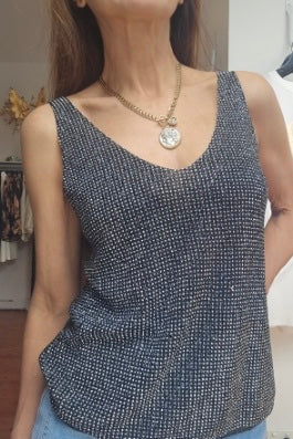 VALERIE SHIMMER TOP- Khaki & Black