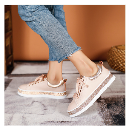 BLUSH LEATHER CRYSTAL SNEAKER